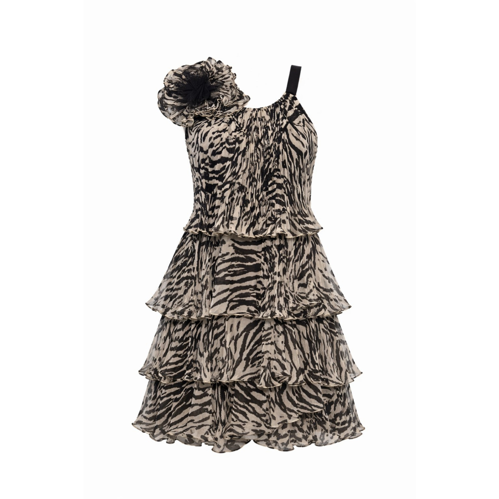 Marchesa Notte Silk Zebra Print Ruffle Cocktail Dress Floral 4